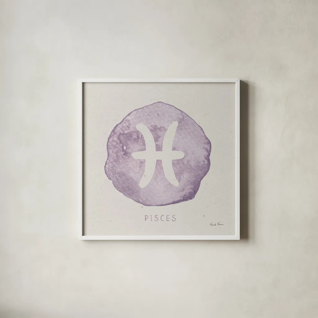 Mystic Zodiac XII by Farida Zaman. Shown in a crisp white glass frame for a clean and minimalist style. Available as an archival giclee rolled canvas, fine art paper, or poster print. SKU 73798a.