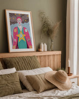 Mystical Woman I by Farida Zaman. shown as a paper print in a natural frame. Available as a archival giclee rolled canvas, fine art paper, or poster print. SKU 91863h.