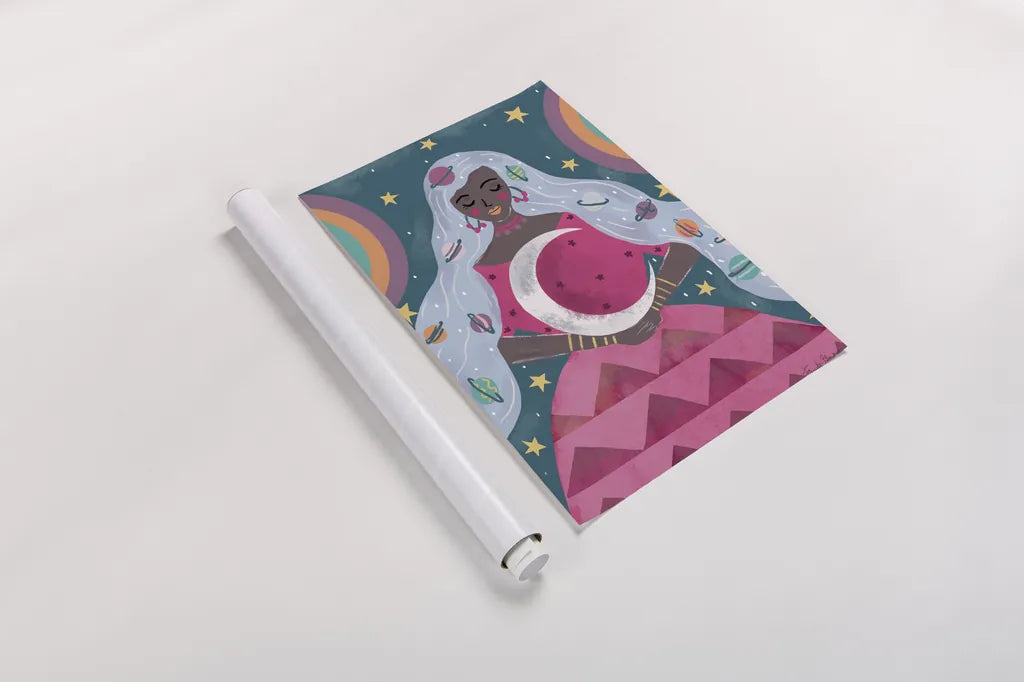 Mystical Woman II by Farida Zaman. shown as a rolled paper print. Available as archival giclee rolled canvas, fine art paper, or poster print. SKU 91864h.