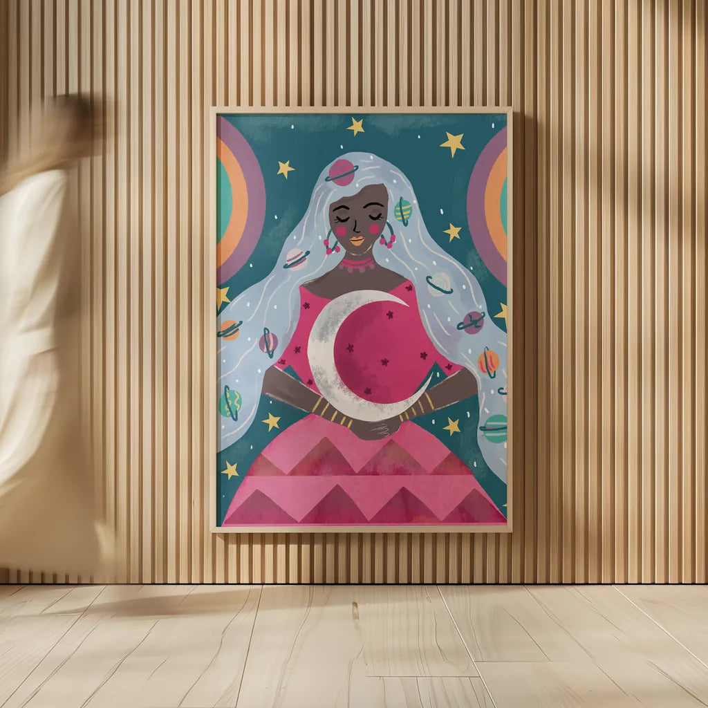 Mystical Woman II by Farida Zaman. shown as over sized large wall art. Available as an archival giclee rolled canvas, fine art paper, or poster print. SKU 91864h.