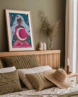 Mystical Woman II by Farida Zaman. shown as a paper print in a natural frame. Available as a archival giclee rolled canvas, fine art paper, or poster print. SKU 91864h.