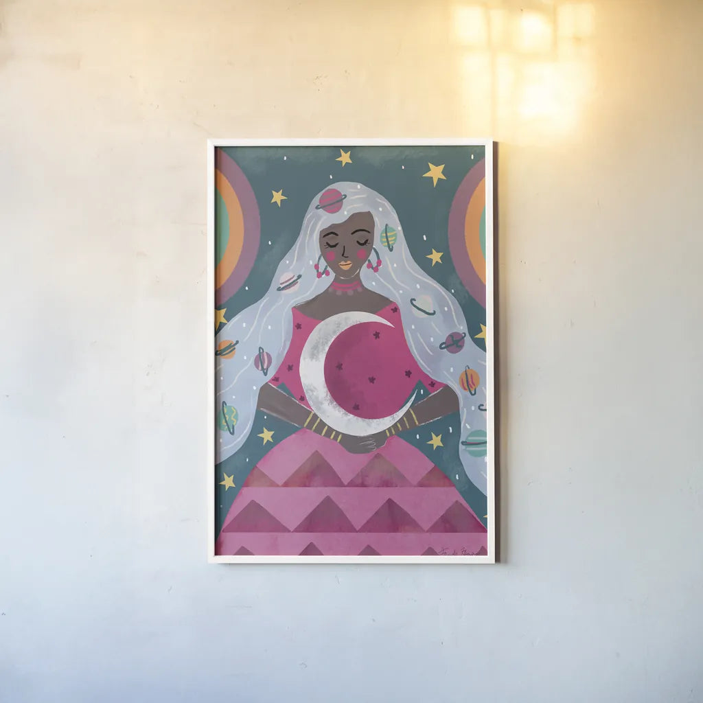 Mystical Woman II by Farida Zaman. shown as a paper print in a white frame. Available as a archival giclee rolled canvas, fine art paper, or poster print. SKU 91864h.