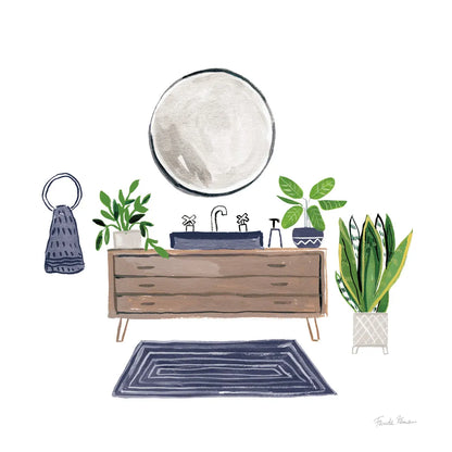 Navy Bathroom I by Farida Zaman. SKU 62308a. Archival Giclee Fine art print for wall decor.