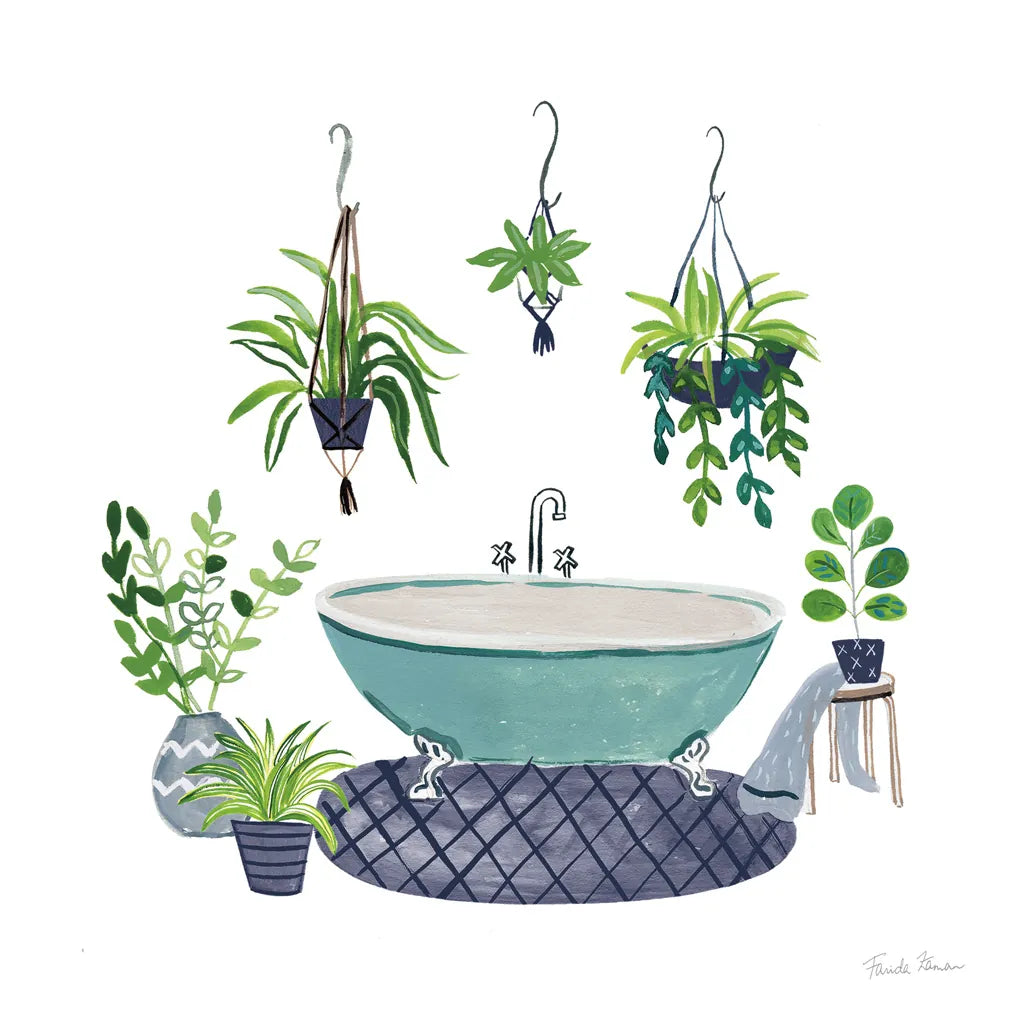 Navy Bathroom II by Farida Zaman. SKU 62309a. Archival Giclee Fine art print for wall decor.