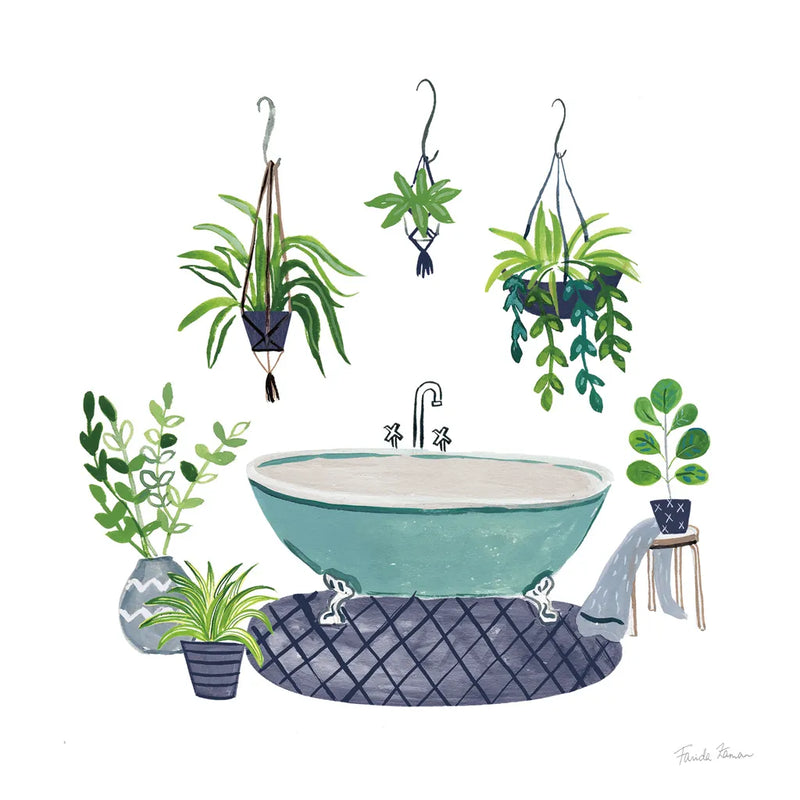 Navy Bathroom II by Farida Zaman. SKU 62309a. Archival Giclee Fine art print for wall decor.