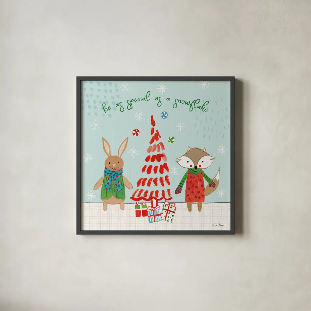 Neighborhood Holiday II by Farida Zaman. Shown in a sleek black glass frame for a contemporary gallery look. Available as an archival giclee rolled canvas, fine art paper, or poster print. SKU 60861a.