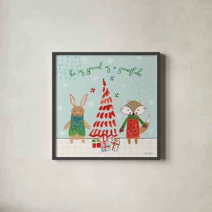 Neighborhood Holiday II by Farida Zaman. Shown in a sleek black glass frame for a contemporary gallery look. Available as an archival giclee rolled canvas, fine art paper, or poster print. SKU 60861a.