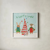 Neighborhood Holiday II by Farida Zaman. Shown in a crisp white glass frame for a clean and minimalist style. Available as an archival giclee rolled canvas, fine art paper, or poster print. SKU 60861a.