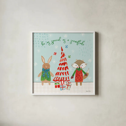 Neighborhood Holiday II by Farida Zaman. Shown in a crisp white glass frame for a clean and minimalist style. Available as an archival giclee rolled canvas, fine art paper, or poster print. SKU 60861a.