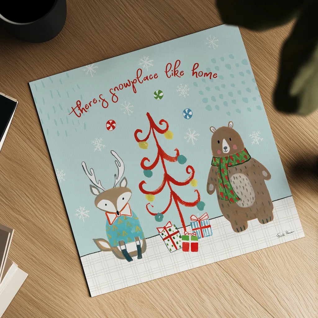 Neighborhood Holiday III by Farida Zaman. Shown as a detailed flat fine art print, highlighting archival giclee quality. Available as an archival giclee rolled canvas, fine art paper, or poster print. SKU 60862a.