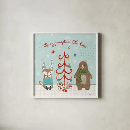 Neighborhood Holiday III by Farida Zaman. Shown in a crisp white glass frame for a clean and minimalist style. Available as an archival giclee rolled canvas, fine art paper, or poster print. SKU 60862a.