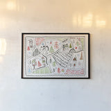 Neighborhood Holiday IV by Farida Zaman. shown as a paper print in a black flame. Available as a archival giclee rolled canvas, fine art paper, or poster print. SKU 60863i.