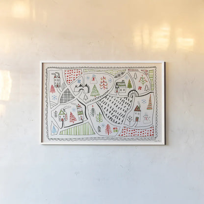 Neighborhood Holiday IV by Farida Zaman. shown as a paper print in a white frame. Available as a archival giclee rolled canvas, fine art paper, or poster print. SKU 60863i.