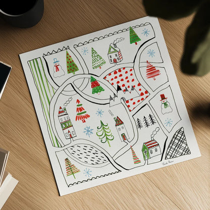 Neighborhood Holiday V by Farida Zaman. Shown as a detailed flat fine art print, highlighting archival giclee quality. Available as an archival giclee rolled canvas, fine art paper, or poster print. SKU 60864a.