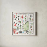 Neighborhood Holiday VI by Farida Zaman. Shown in a crisp white glass frame for a clean and minimalist style. Available as an archival giclee rolled canvas, fine art paper, or poster print. SKU 60865a.