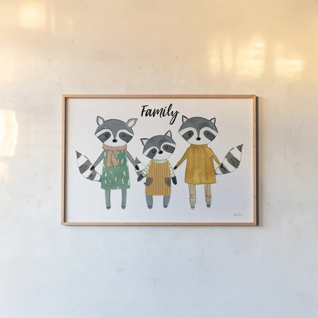 Neighborhood Pals X Family by Farida Zaman. shown as a paper print in a natural frame. Available as a archival giclee rolled canvas, fine art paper, or poster print. SKU 52270i.