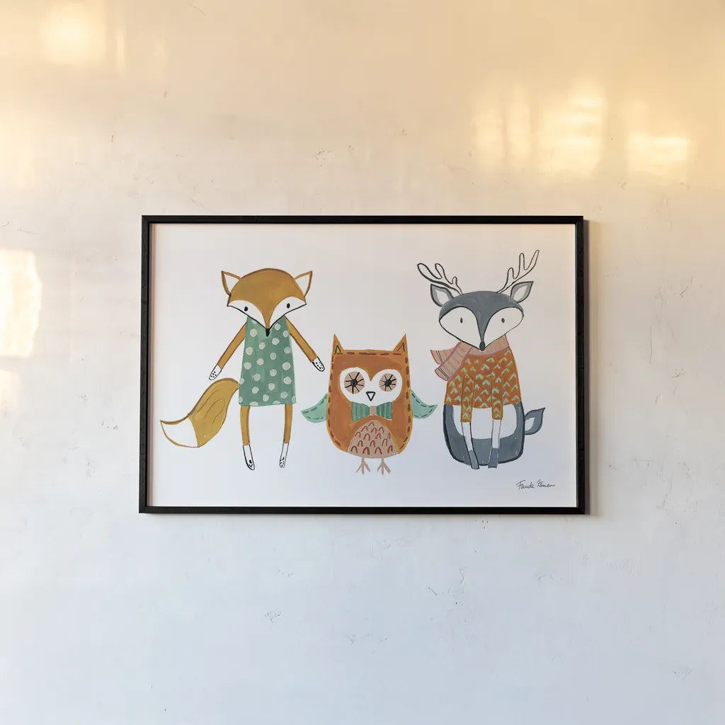 Neighborhood Pals XI by Farida Zaman. shown as a paper print in a black flame. Available as a archival giclee rolled canvas, fine art paper, or poster print. SKU 51076i.