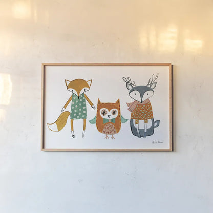 Neighborhood Pals XI by Farida Zaman. shown as a paper print in a natural frame. Available as a archival giclee rolled canvas, fine art paper, or poster print. SKU 51076i.