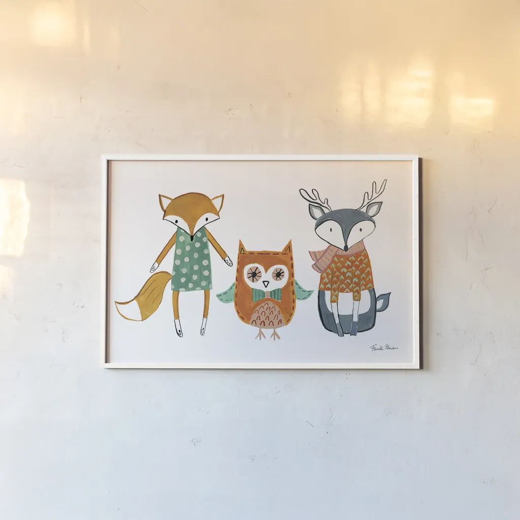Neighborhood Pals XI by Farida Zaman. shown as a paper print in a white frame. Available as a archival giclee rolled canvas, fine art paper, or poster print. SKU 51076i.