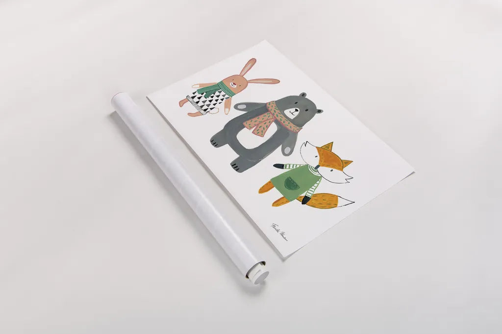 Neighborhood Pals XII by Farida Zaman. shown as a rolled paper print. Available as archival giclee rolled canvas, fine art paper, or poster print. SKU 51077i.