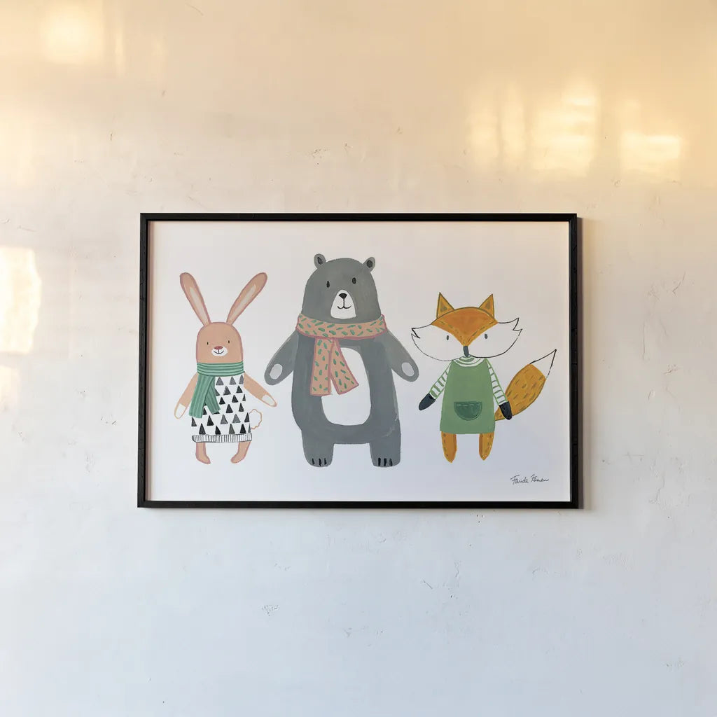 Neighborhood Pals XII by Farida Zaman. shown as a paper print in a black flame. Available as a archival giclee rolled canvas, fine art paper, or poster print. SKU 51077i.