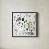 Neighborhood Pals XIII by Farida Zaman. Shown in a sleek black glass frame for a contemporary gallery look. Available as an archival giclee rolled canvas, fine art paper, or poster print. SKU 51078a.