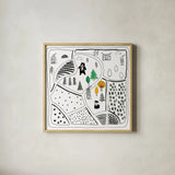 Neighborhood Pals XIII by Farida Zaman. Shown in a natural wood glass frame for a timeless modern aesthetic. Available as an archival giclee rolled canvas, fine art paper, or poster print. SKU 51078a.