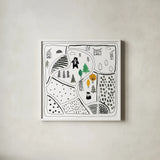 Neighborhood Pals XIII by Farida Zaman. Shown in a crisp white glass frame for a clean and minimalist style. Available as an archival giclee rolled canvas, fine art paper, or poster print. SKU 51078a.