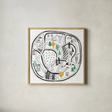 Neighborhood Pals XIV by Farida Zaman. Shown in a natural wood glass frame for a timeless modern aesthetic. Available as an archival giclee rolled canvas, fine art paper, or poster print. SKU 51079a.