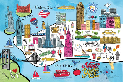 New York Map by Farida Zaman. SKU 66626i. Archival Giclee Fine art print for wall decor.