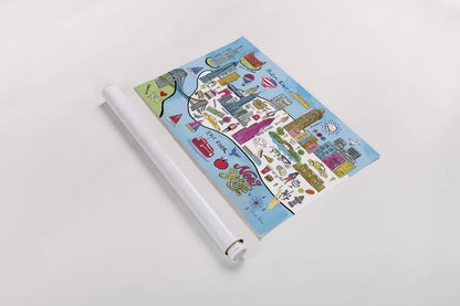 New York Map by Farida Zaman. shown as a rolled paper print. Available as archival giclee rolled canvas, fine art paper, or poster print. SKU 66626i.