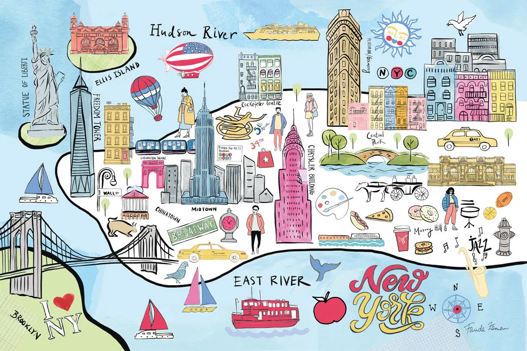 New York Map Light by Farida Zaman. SKU 68066i. Archival Giclee Fine art print for wall decor.