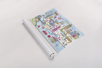 New York Map Light by Farida Zaman. shown as a rolled paper print. Available as archival giclee rolled canvas, fine art paper, or poster print. SKU 68066i.