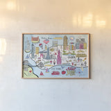 New York Map Light by Farida Zaman. shown as a paper print in a natural frame. Available as a archival giclee rolled canvas, fine art paper, or poster print. SKU 68066i.