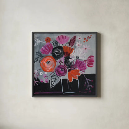 Nighttime Bloom by Farida Zaman. Shown in a sleek black glass frame for a contemporary gallery look. Available as an archival giclee rolled canvas, fine art paper, or poster print. SKU 38704a.