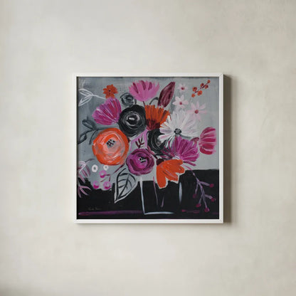 Nighttime Bloom by Farida Zaman. Shown in a crisp white glass frame for a clean and minimalist style. Available as an archival giclee rolled canvas, fine art paper, or poster print. SKU 38704a.