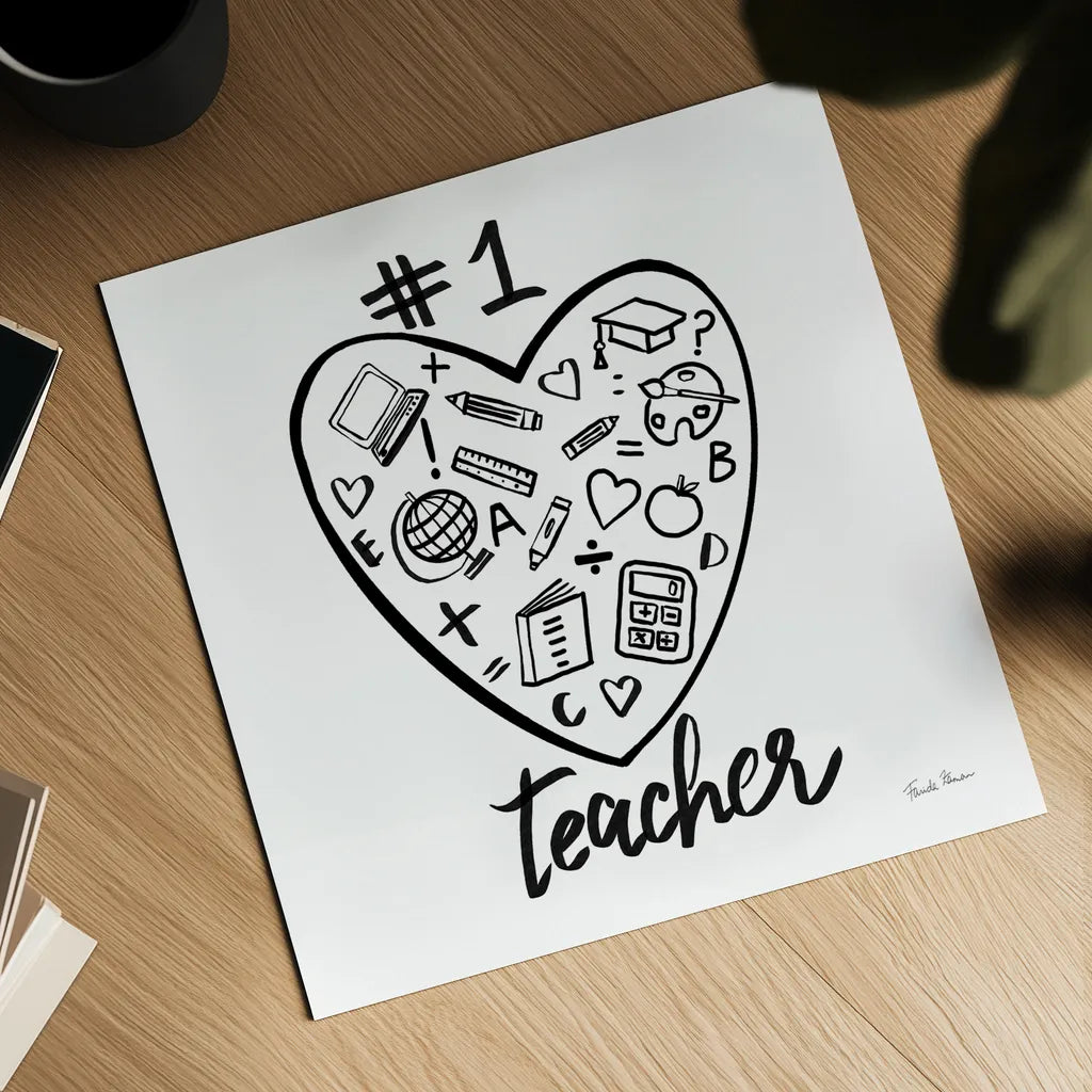 No.1 Teacher by Farida Zaman. Shown as a detailed flat fine art print, highlighting archival giclee quality. Available as an archival giclee rolled canvas, fine art paper, or poster print. SKU 86343a.