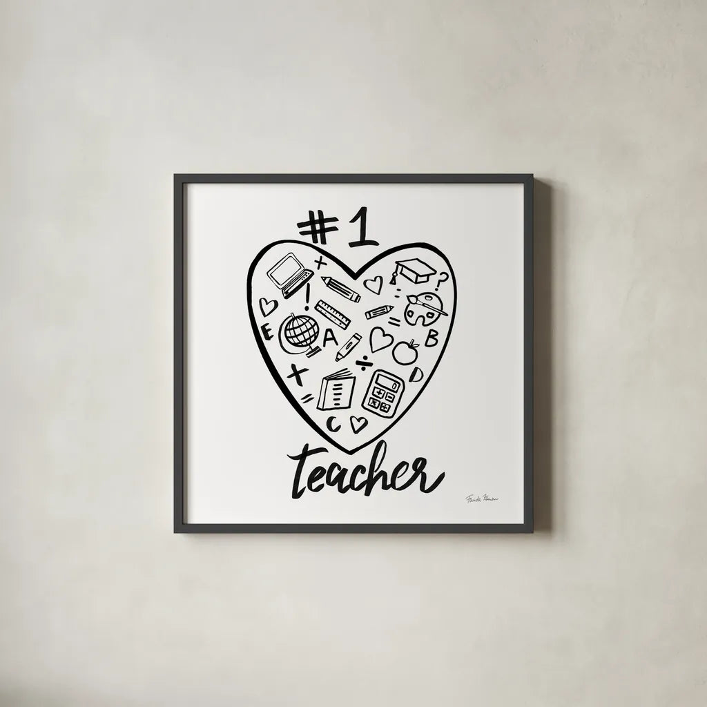 No.1 Teacher by Farida Zaman. Shown in a sleek black glass frame for a contemporary gallery look. Available as an archival giclee rolled canvas, fine art paper, or poster print. SKU 86343a.