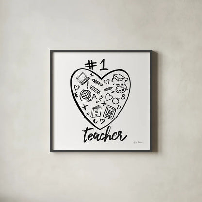 No.1 Teacher by Farida Zaman. Shown in a sleek black glass frame for a contemporary gallery look. Available as an archival giclee rolled canvas, fine art paper, or poster print. SKU 86343a.