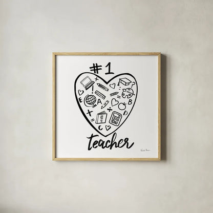 No.1 Teacher by Farida Zaman. Shown in a natural wood glass frame for a timeless modern aesthetic. Available as an archival giclee rolled canvas, fine art paper, or poster print. SKU 86343a.