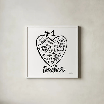 No.1 Teacher by Farida Zaman. Shown in a crisp white glass frame for a clean and minimalist style. Available as an archival giclee rolled canvas, fine art paper, or poster print. SKU 86343a.