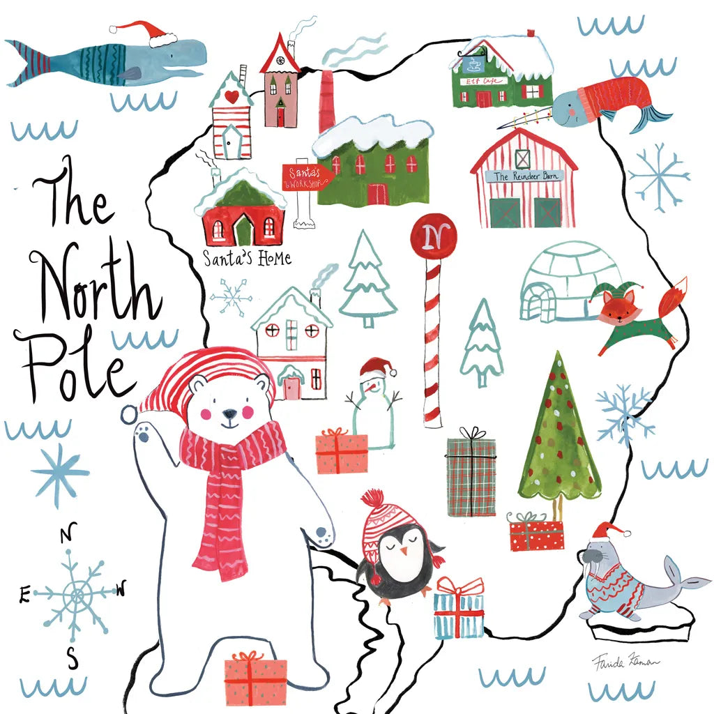 North Pole Pals I by Farida Zaman. SKU 65611a. Archival Giclee Fine art print for wall decor.