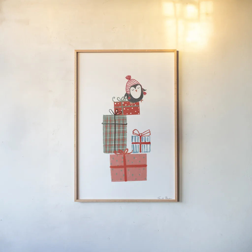 North Pole Pals II by Farida Zaman. shown as a paper print in a natural frame. Available as a archival giclee rolled canvas, fine art paper, or poster print. SKU 65612h.