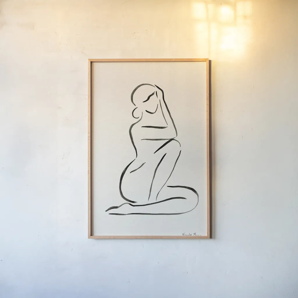Nude I by Farida Zaman. shown as a paper print in a natural frame. Available as a archival giclee rolled canvas, fine art paper, or poster print. SKU 86258h.