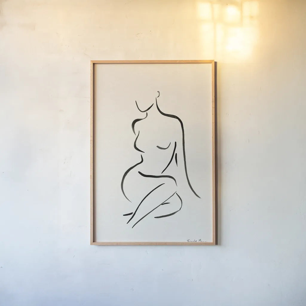 Nude II by Farida Zaman. shown as a paper print in a natural frame. Available as a archival giclee rolled canvas, fine art paper, or poster print. SKU 86259h.
