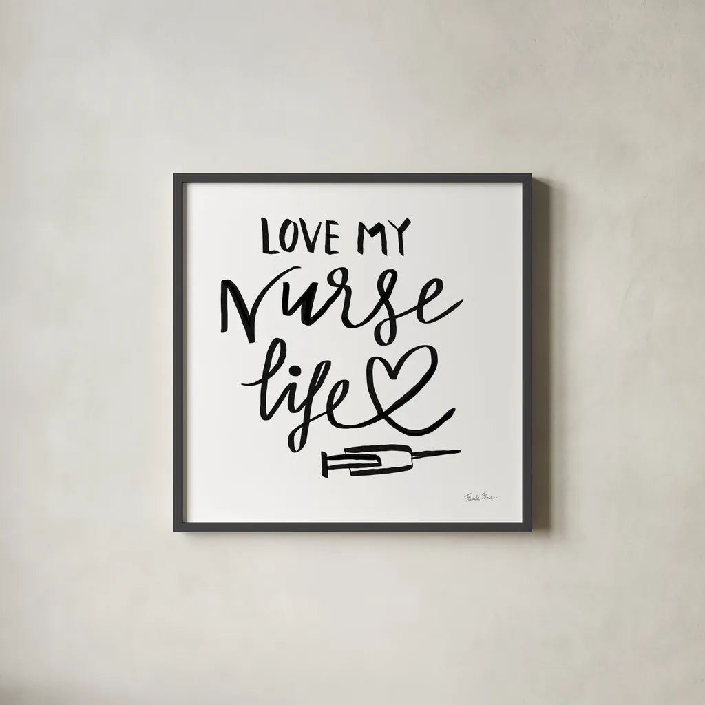 Nurse Life by Farida Zaman. Shown in a sleek black glass frame for a contemporary gallery look. Available as an archival giclee rolled canvas, fine art paper, or poster print. SKU 86342a.