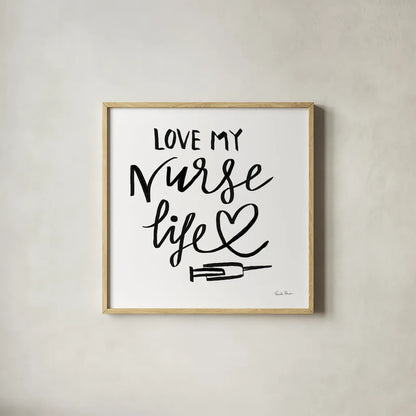 Nurse Life by Farida Zaman. Shown in a natural wood glass frame for a timeless modern aesthetic. Available as an archival giclee rolled canvas, fine art paper, or poster print. SKU 86342a.