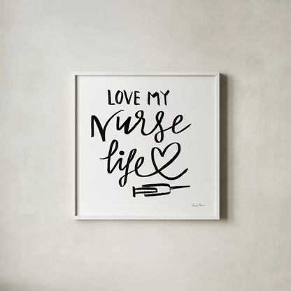 Nurse Life by Farida Zaman. Shown in a crisp white glass frame for a clean and minimalist style. Available as an archival giclee rolled canvas, fine art paper, or poster print. SKU 86342a.