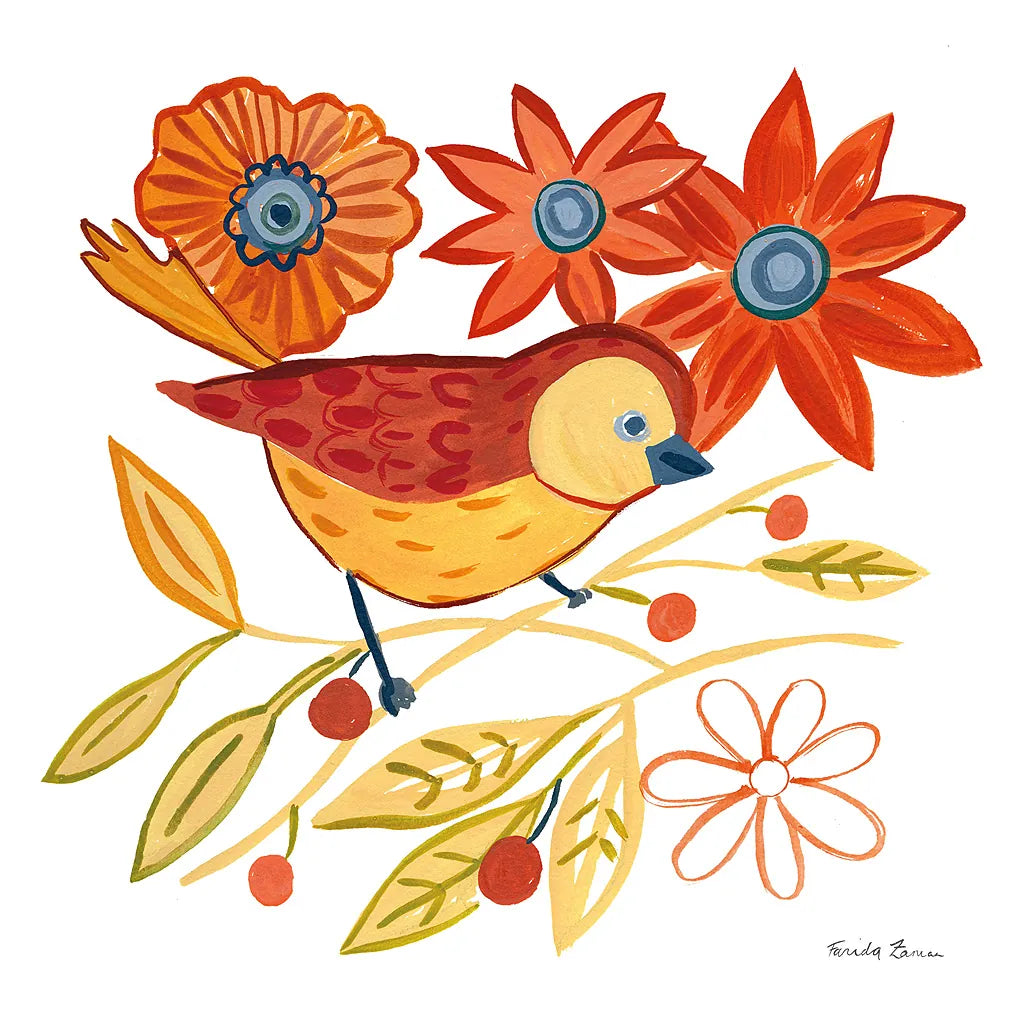 Orange Bird III by Farida Zaman. SKU 39278a. Archival Giclee Fine art print for wall decor.