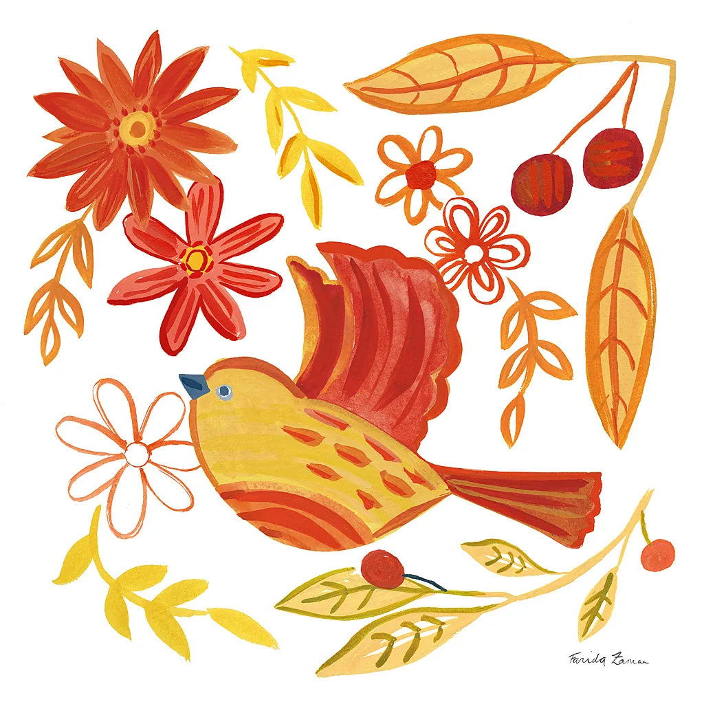 Orange Bird IV by Farida Zaman. SKU 39279a. Archival Giclee Fine art print for wall decor.